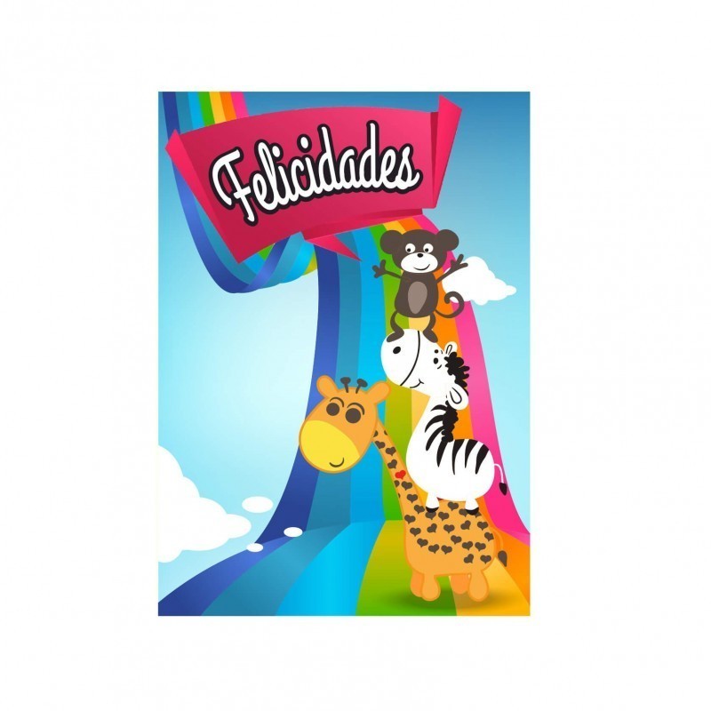 Tarjeta felicidades animales arco iris 15x23cm