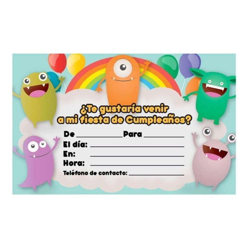 Invitaciones cumpleaños, pack de 10 con sobre. FIESTA