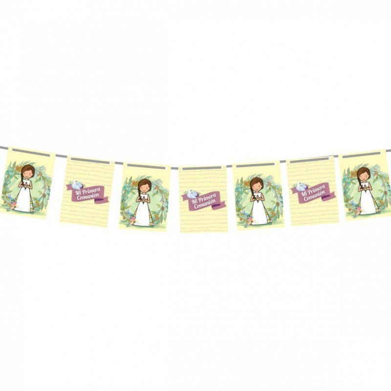 Banderines comunion niña personalizados beige