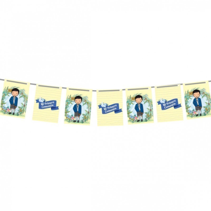 Banderines comunion niño personalizados beige