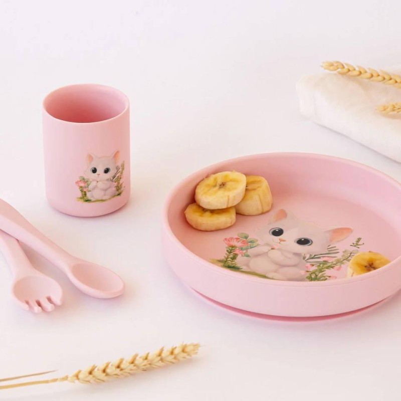 Kiokids set vajilla silicona rosa