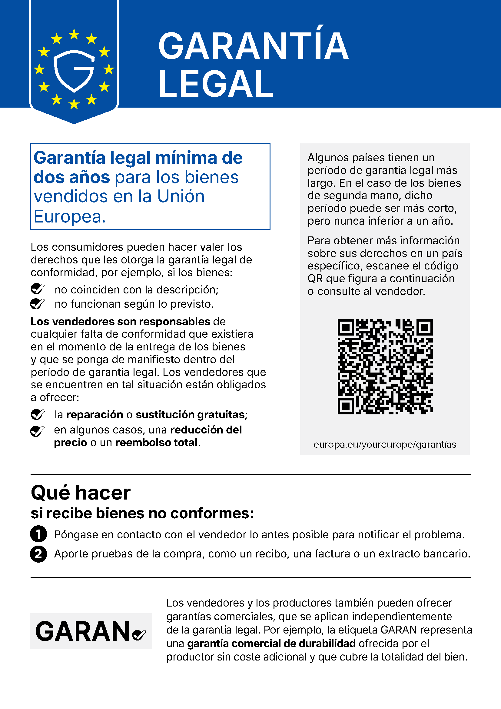 Garantía legal de los productos